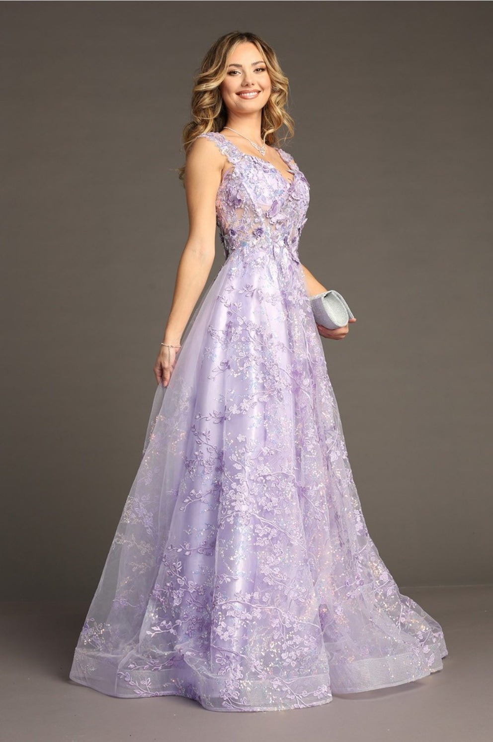 Chicas C818 Floor-Length Butterfly Petal Long Chic Style Fabric Dress