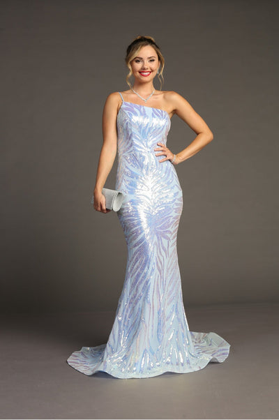 Chicas C823 Metallic Mermaid One-Shoulder Sequin Strappy Fabric Dress