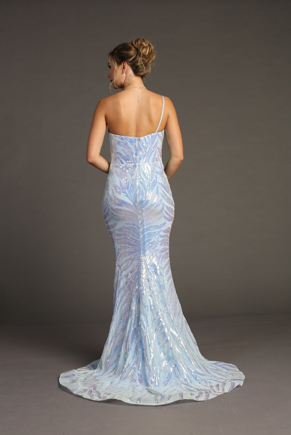 Chicas C823 Metallic Mermaid One-Shoulder Sequin Strappy Fabric Dress