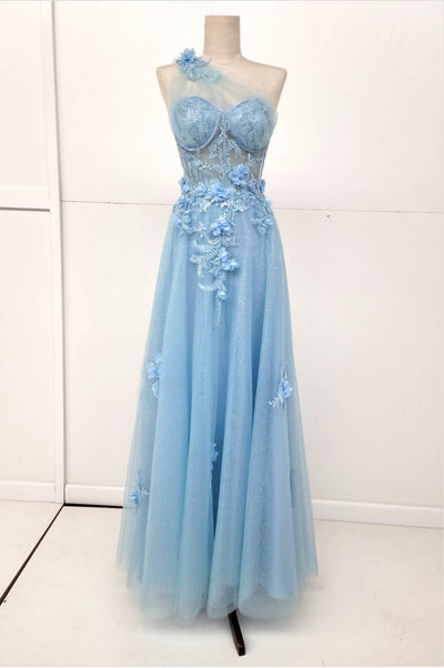 Chicas YG5028 A-Line One-Shoulder Floral Maxi Corset Fabric Dress