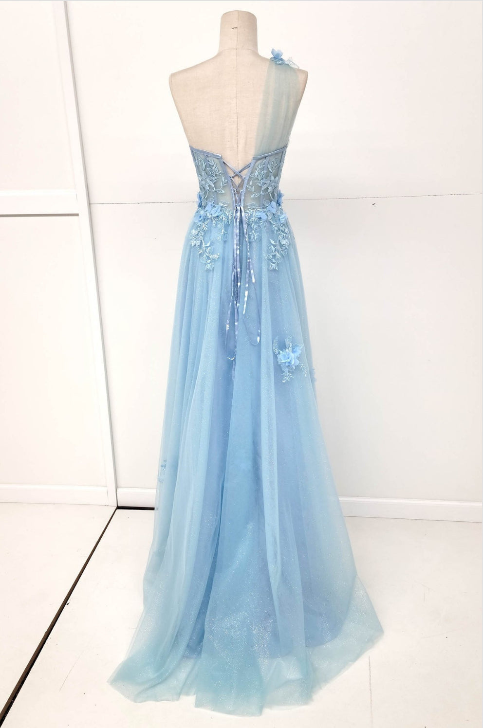 Chicas YG5028 A-Line One-Shoulder Floral Maxi Corset Fabric Dress