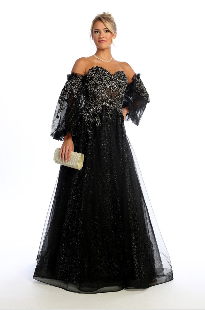 Chicas HF3093 A-Line Off-Shoulder Maxi Formal Style Fabric Dress