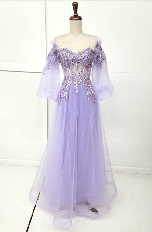 Chicas HF3093 A-Line Off-Shoulder Maxi Formal Style Fabric Dress