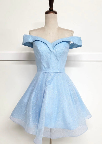 Chicas C323 Elegant Glitter Party Blue A-Line Sweetheart Fabric Dress