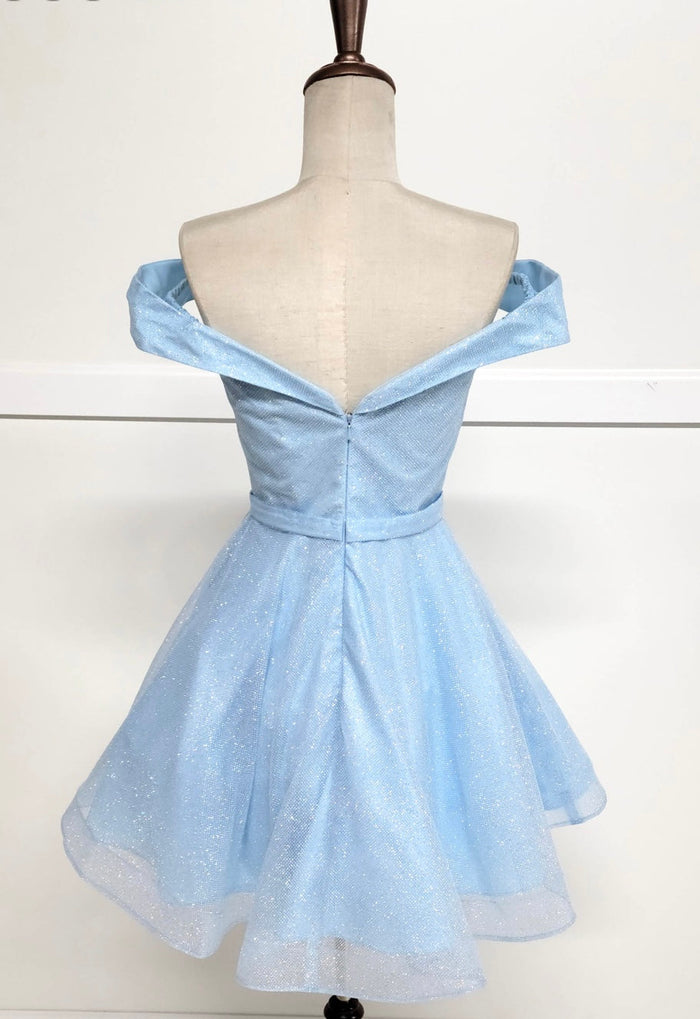 Chicas C323 Elegant Glitter Party Blue A-Line Sweetheart Fabric Dress