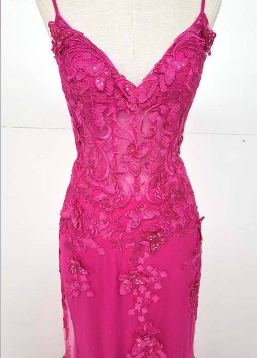 Chicas C816 Printed Prom Lilac Mermaid Spaghetti-Strap Butterfly Tulle Dress