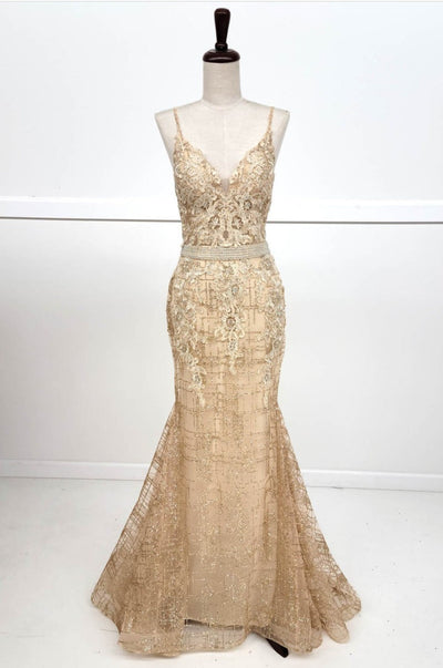 Chicas DM4029 Mermaid Maxi Beaded Strappy Style Fabric Dress