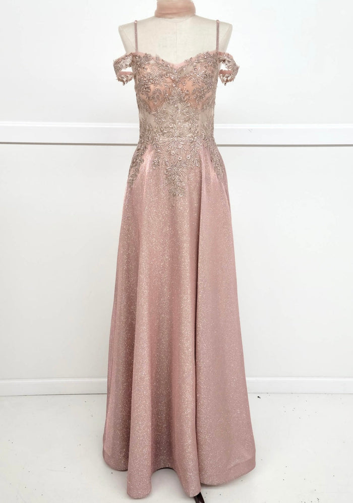 Chicas 4031 Romantic Printed Prom Rose A-Line Spaghetti-Strap Fabric Dress