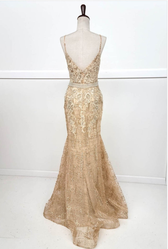 Chicas DM4029 Mermaid Maxi Beaded Strappy Style Fabric Dress