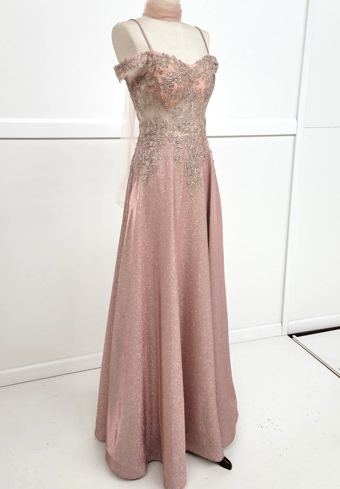 Chicas 4031 Romantic Printed Prom Rose A-Line Spaghetti-Strap Fabric Dress