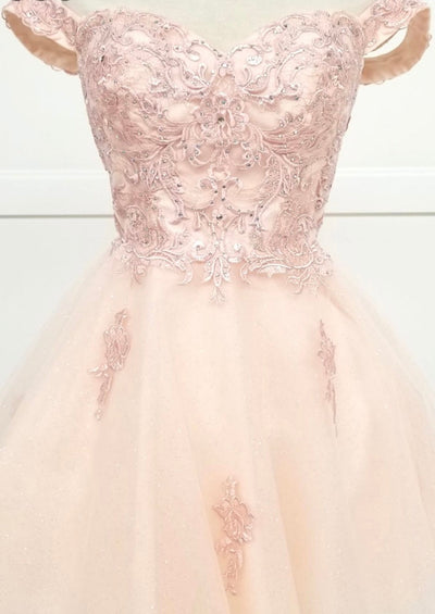 Chicas C314 Elegant Printed Glitter Formal White Floral Tulle Dress