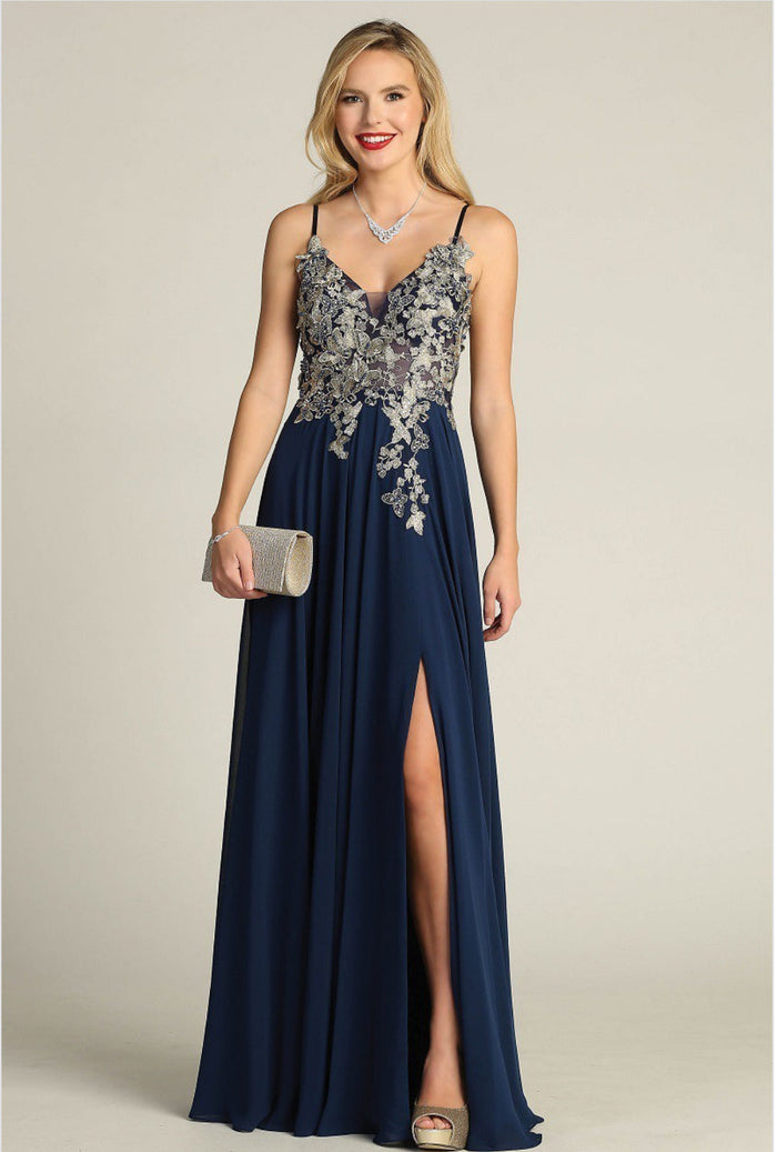 Chicas C5124 Party Butterfly Long Corset High-Slit Chiffon Dress