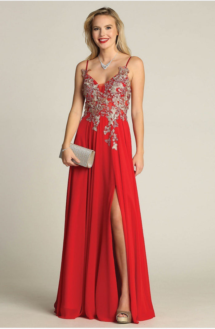 Chicas C5124 Party Butterfly Long Corset High-Slit Chiffon Dress