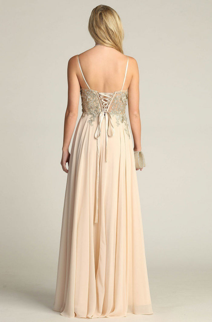 Chicas C5124 Party Butterfly Long Corset High-Slit Chiffon Dress