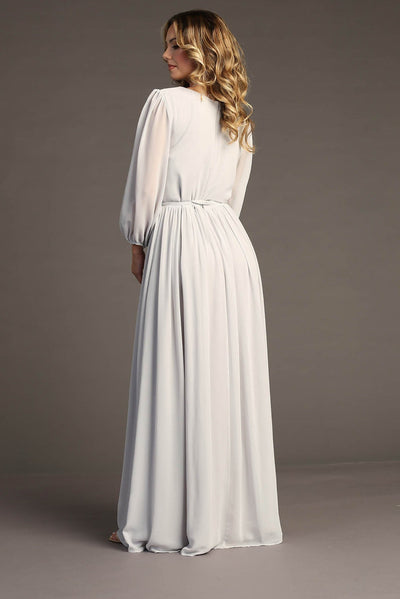 Chicas J012B V-Neck Long Removable-Belt Chic Style Chiffon Dress