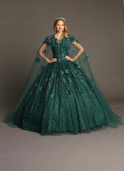 Chicas HF3065 Printed Quinceañera Royal BallDress Strapless Floral Tulle Dress