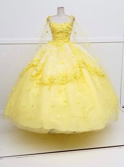 Chicas HF3046 Printed BallDress Floral Floor-Length Appliqué Cape Fabric Dress