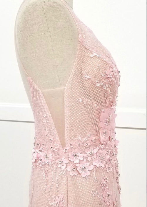 Chicas HF3058 Romantic Printed Prom Blush Illusion Floral Mesh Dress