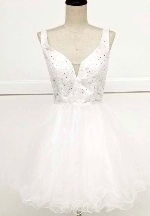 Chicas J005 Gold A-Line Short Beaded Sequin Strappy Tulle Dress