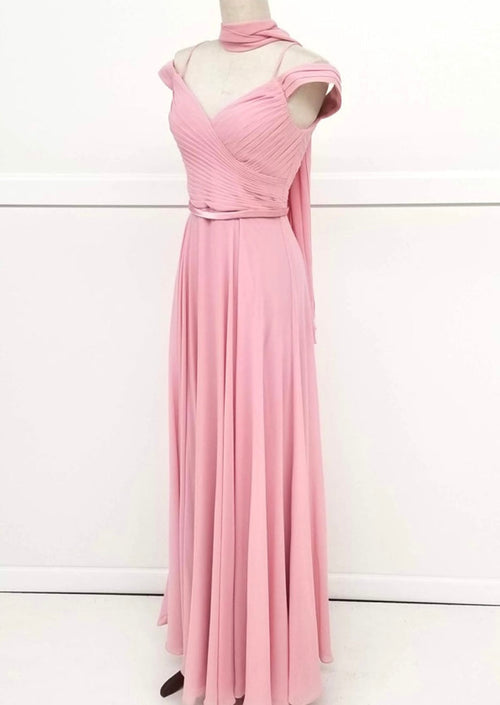 Chicas C8997 Elegant Evening Navy Spaghetti-Strap Floor-Length Pleated Chiffon Dress