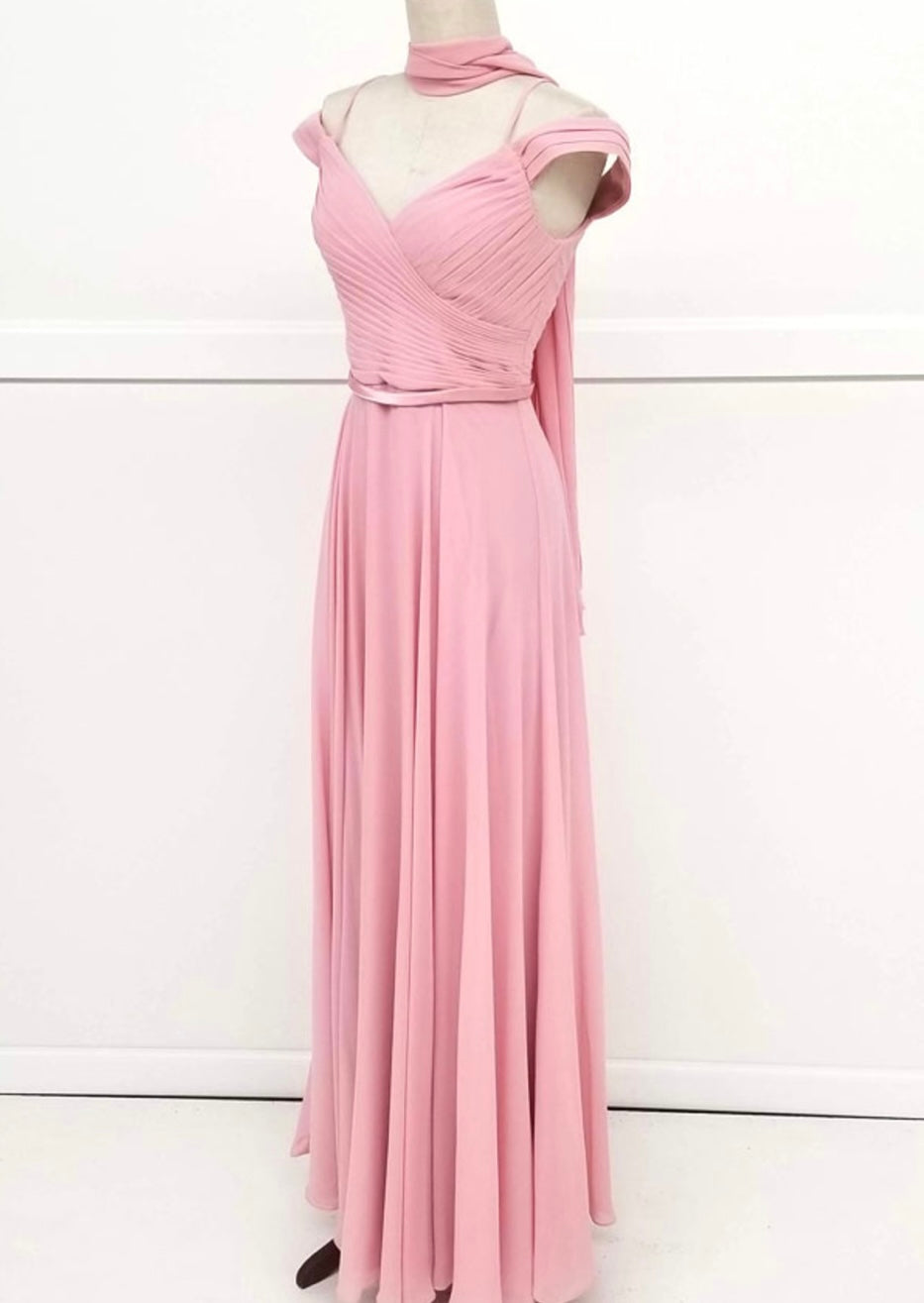 Chicas C8997 Elegant Evening Navy Spaghetti-Strap Floor-Length Pleated Chiffon Dress