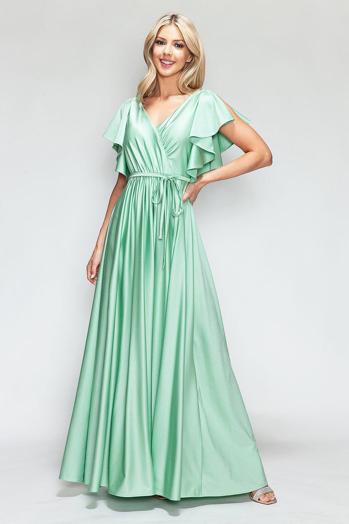 Lenovia 5277 Ruffled Short Sleeve V-Neck Stretch Dress