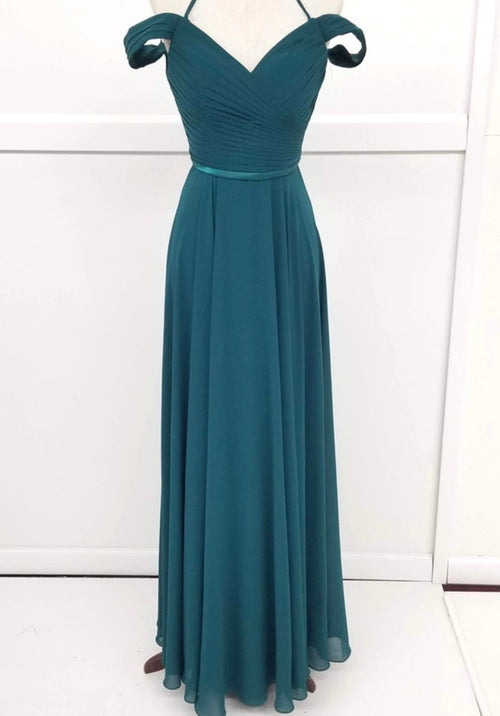 Chicas C8997 Elegant Evening Navy Spaghetti-Strap Floor-Length Pleated Chiffon Dress