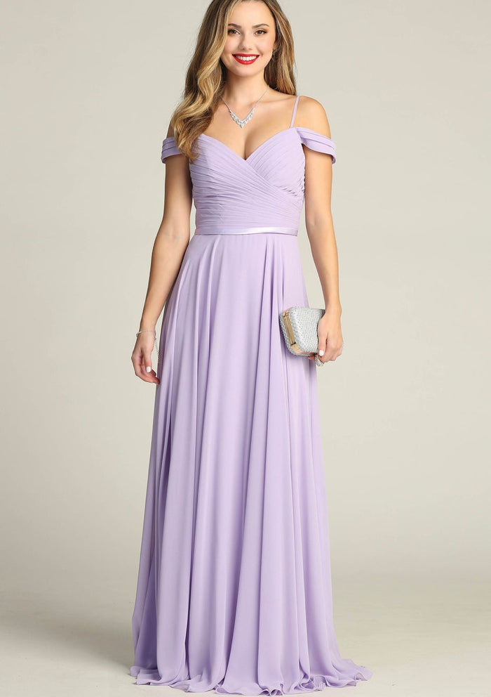 Chicas C8997 Elegant Evening Navy Spaghetti-Strap Floor-Length Pleated Chiffon Dress