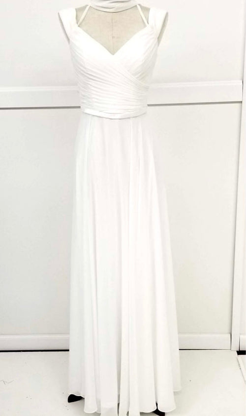 Chicas C8997 Elegant Evening Navy Spaghetti-Strap Floor-Length Pleated Chiffon Dress