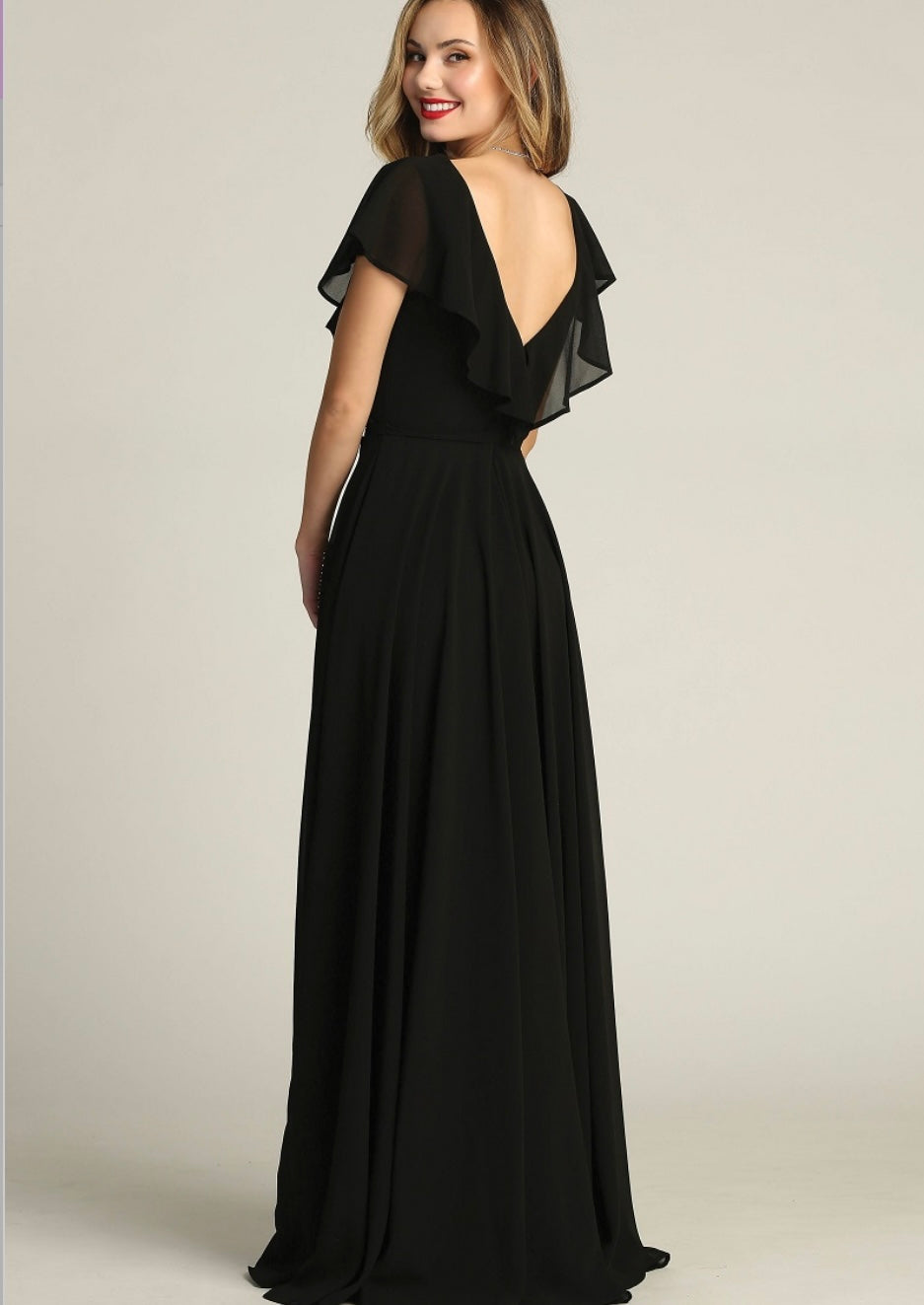 Chicas C2403 Floor-Length Elegant Evening Long Ruffled Chiffon Dress