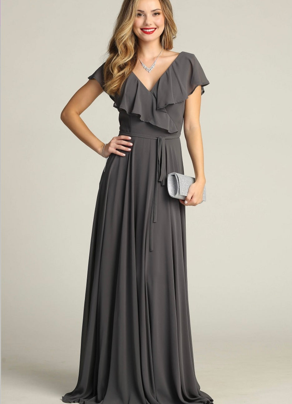 Chicas C2403 Floor-Length Elegant Evening Long Ruffled Chiffon Dress