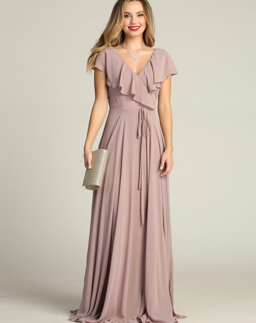 Chicas C2403 Floor-Length Elegant Evening Long Ruffled Chiffon Dress