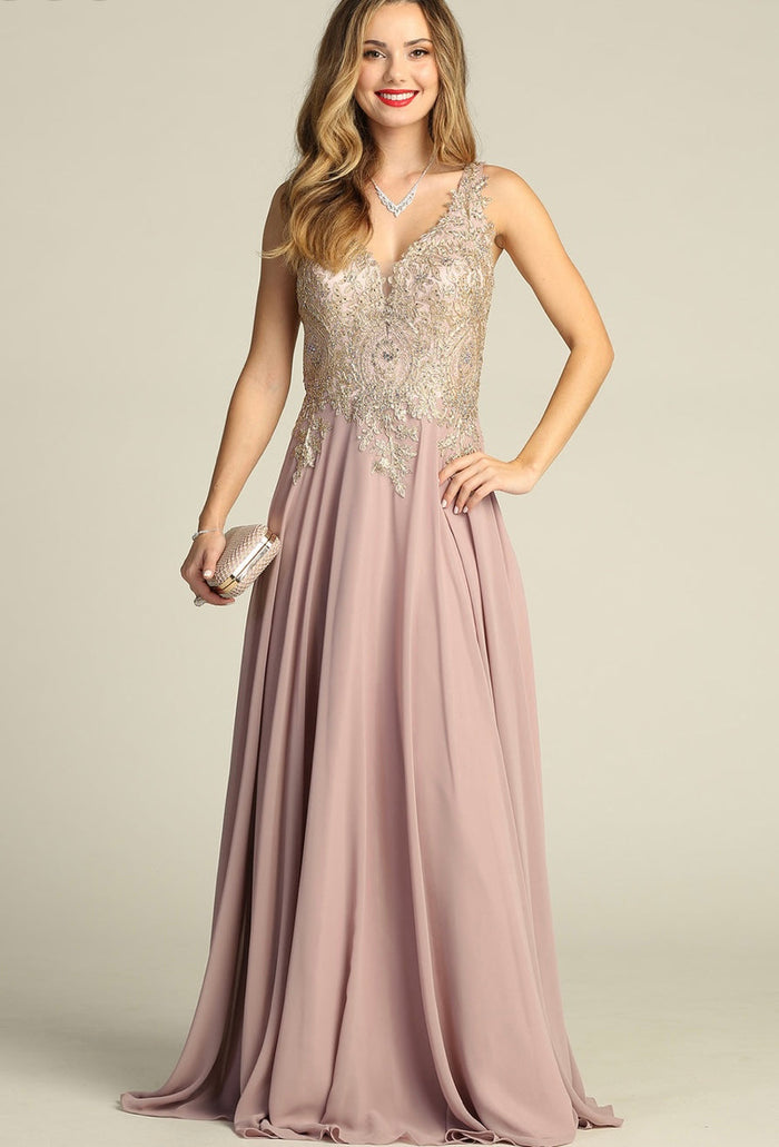 Chicas DM4006 Elegant Evening Black A-Line Sleeveless Floor-Length Chiffon Dress