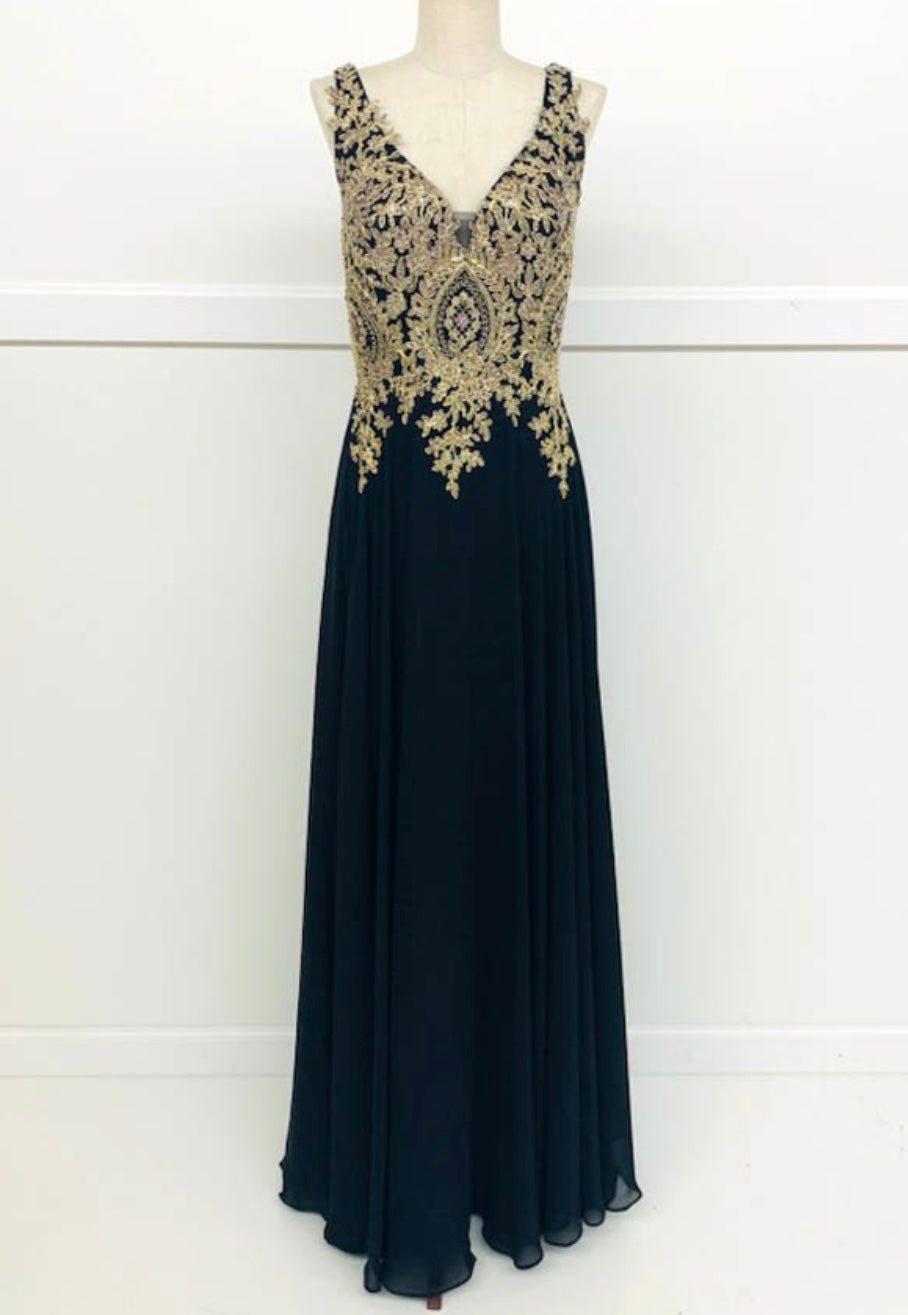 Chicas DM4006 Elegant Evening Black A-Line Sleeveless Floor-Length Chiffon Dress