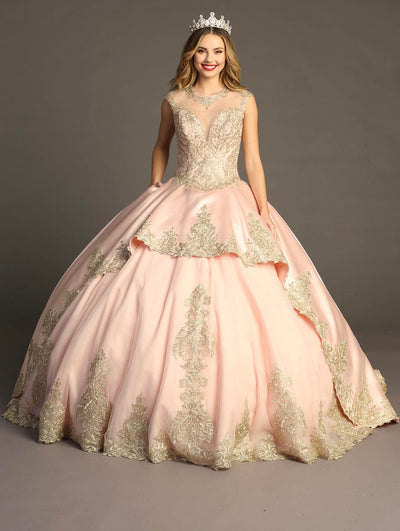 Chicas HF3003 Elegant Gold BallDress Illusion Floor-Length Beaded Fabric Dress