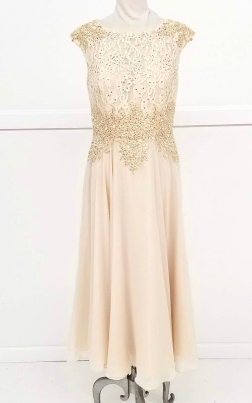 Chicas C7542 Elegant Bridal Navy A-Line Illusion Floor-Length Chiffon Dress