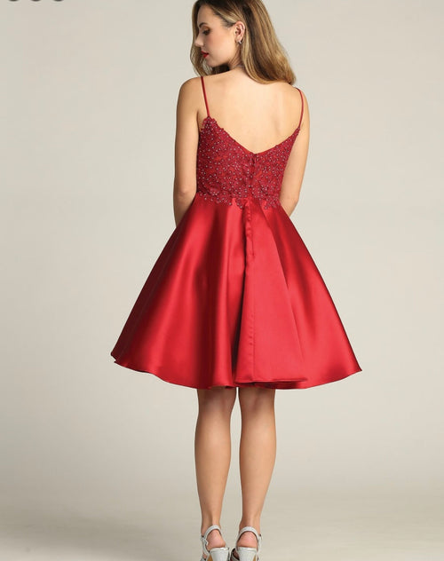 Chicas XR6008 Elegant Cocktail Red A-Line Sweetheart Short Satin Dress