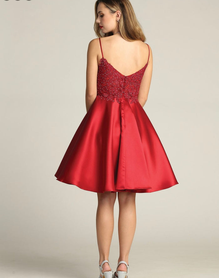 Chicas XR6008 Elegant Cocktail Red A-Line Sweetheart Short Satin Dress