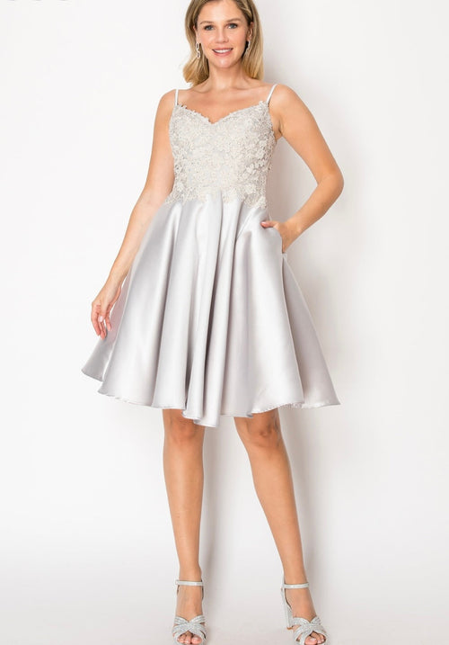 Chicas XR6008 Elegant Cocktail Red A-Line Sweetheart Short Satin Dress