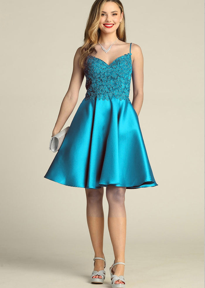 Chicas XR6008 Elegant Cocktail Red A-Line Sweetheart Short Satin Dress