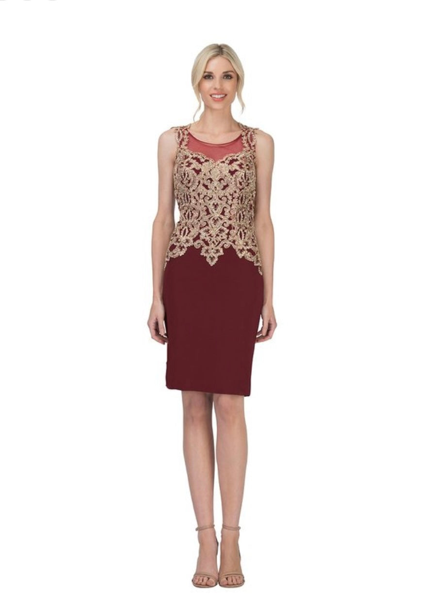 Chicas C7532 Cocktail Black Sheath Illusion Embroidered Fabric Dress