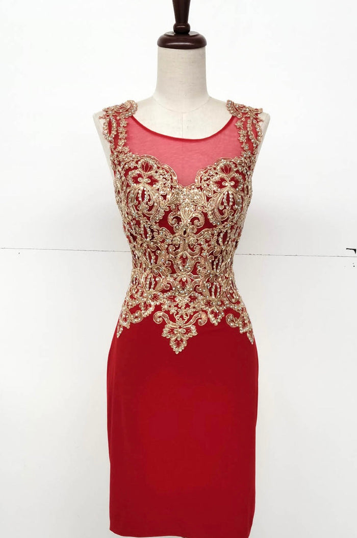 Chicas C7532 Cocktail Black Sheath Illusion Embroidered Fabric Dress