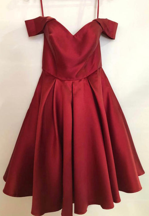 Chicas C7514 Cocktail Red A-Line Sweetheart Pleated Satin Dress