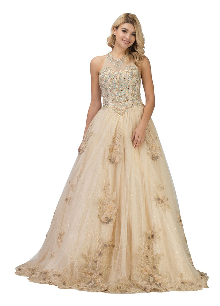 Chicas C7079 Romantic Printed Formal Blush BallDress Illusion Tulle Dress