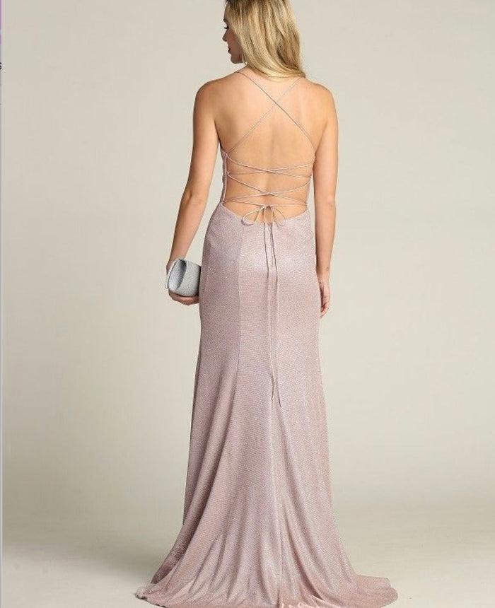 Chicas C7088 Evening Navy Spaghetti-Strap Floor-Length Fabric Dress