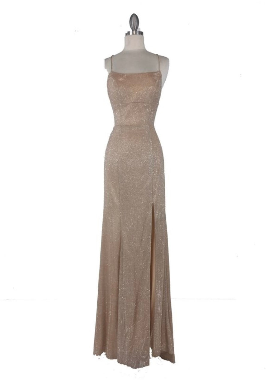 Chicas C7088 Evening Navy Spaghetti-Strap Floor-Length Fabric Dress