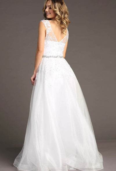 Chicas LM8023 Formal White Illusion Floor-Length Beaded Fabric Dress