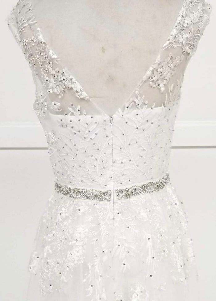 Chicas LM8023 Formal White Illusion Floor-Length Beaded Fabric Dress