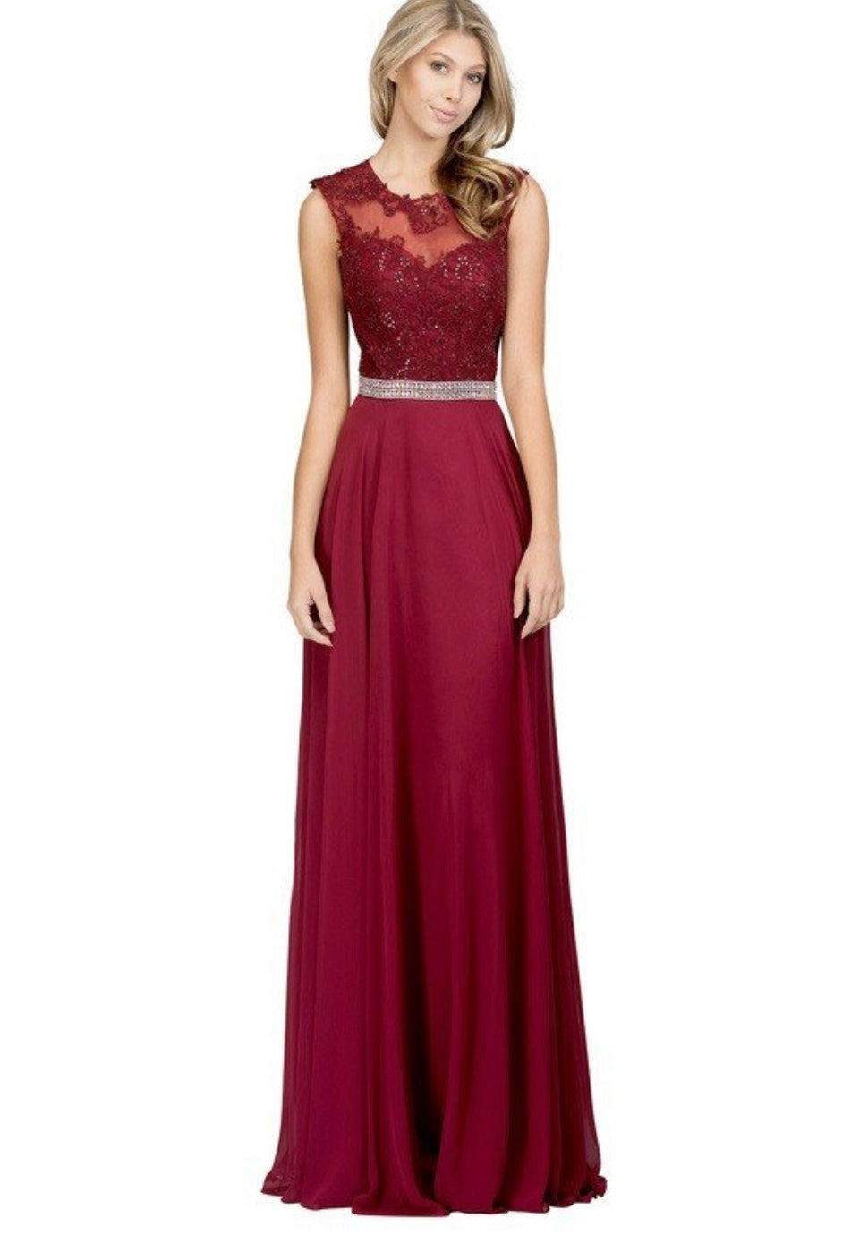Chicas YG5015 Romantic Evening Navy A-Line Illusion Floor-Length Chiffon Dress