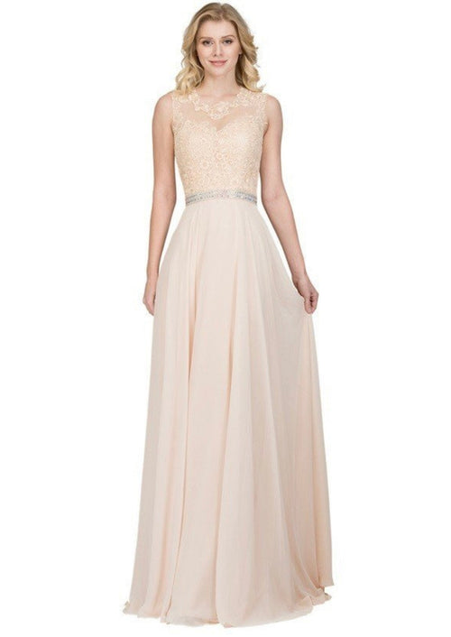 Chicas YG5015 Romantic Evening Navy A-Line Illusion Floor-Length Chiffon Dress